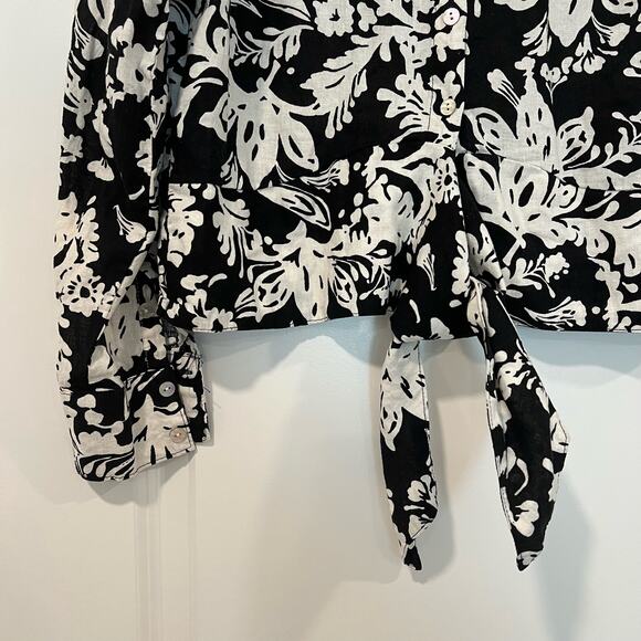 Christian Siriano Women's Cropped Button Down with Tie Floral Size Large - Picture 2 of 10